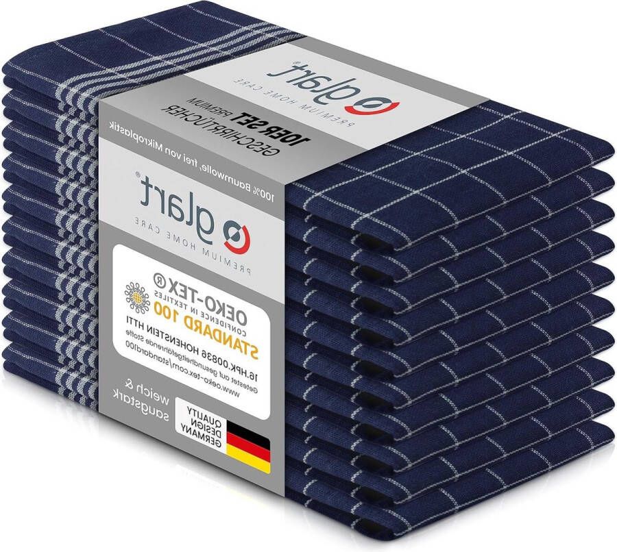 10-delige set theedoeken- keukendoeken 50 x 70 cm 100% katoen Oeko-Tex Standard 100 blauw voorgewassen voor keuken afwassen