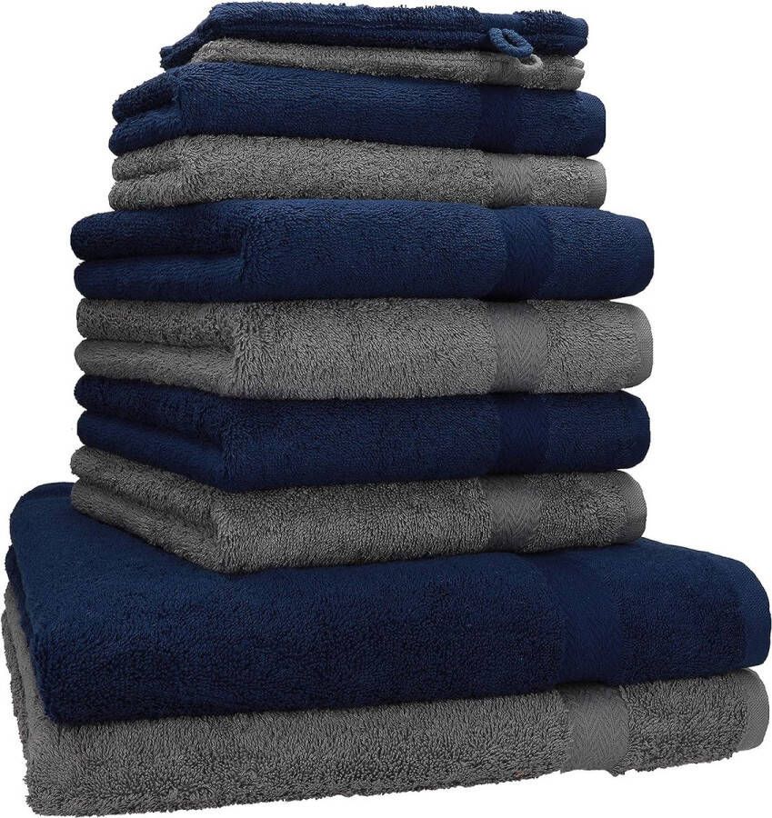 10 dlg handdoeken set 100% catoen 2 douchedoeken 4 handdoeken 2 gastendoekjes 2 washandjes douchehanddoek badhanddoek handdoek Premium Kleur Antraciet Grijs & Donker blauw