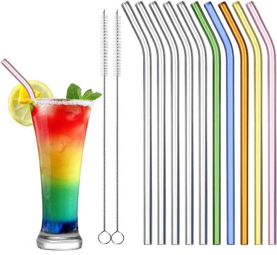 10 herbruikbare gebogen glazen rietjes 215 cm milieuvriendelijk vaatwasmachinebestendig smoothie milkshake cocktailsap inclusief reinigingsborstels Glazen rietjes