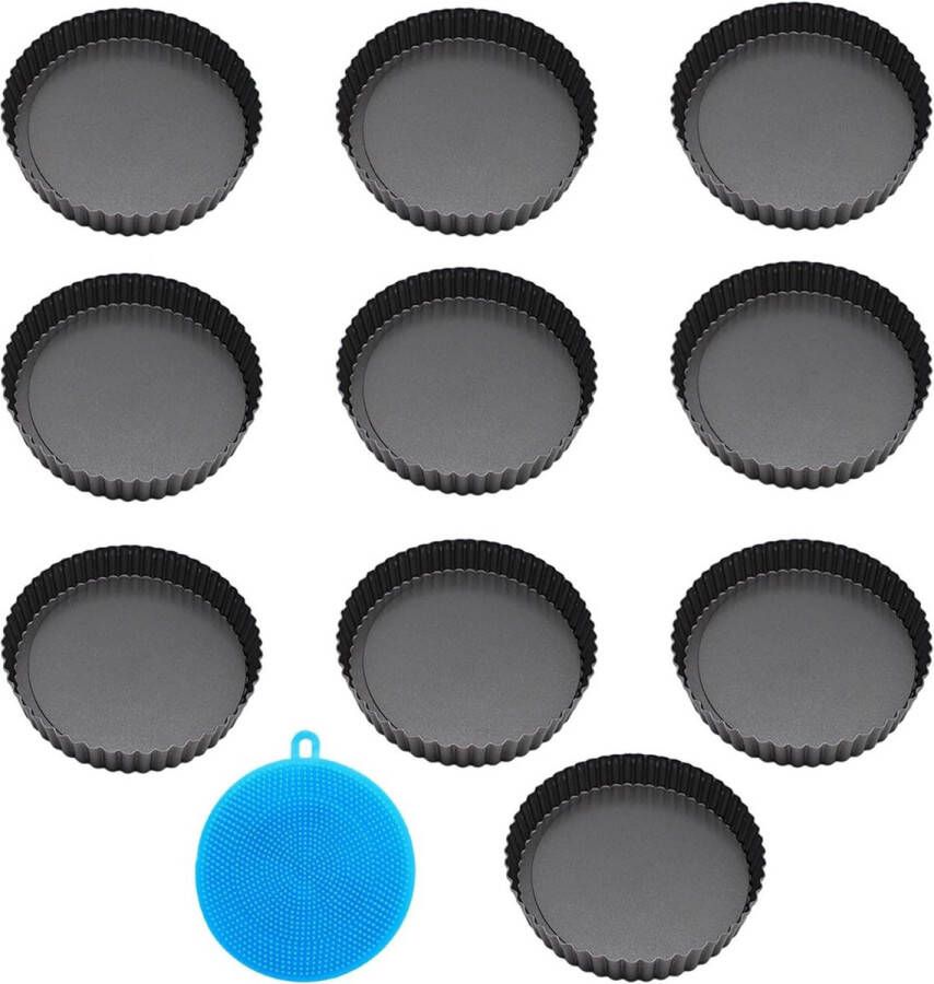10 mini-taartvormen met siliconen reinigingsborstel afneembare bodem koolstofstaal taartvorm met de beste kwaliteit tartelette vormen