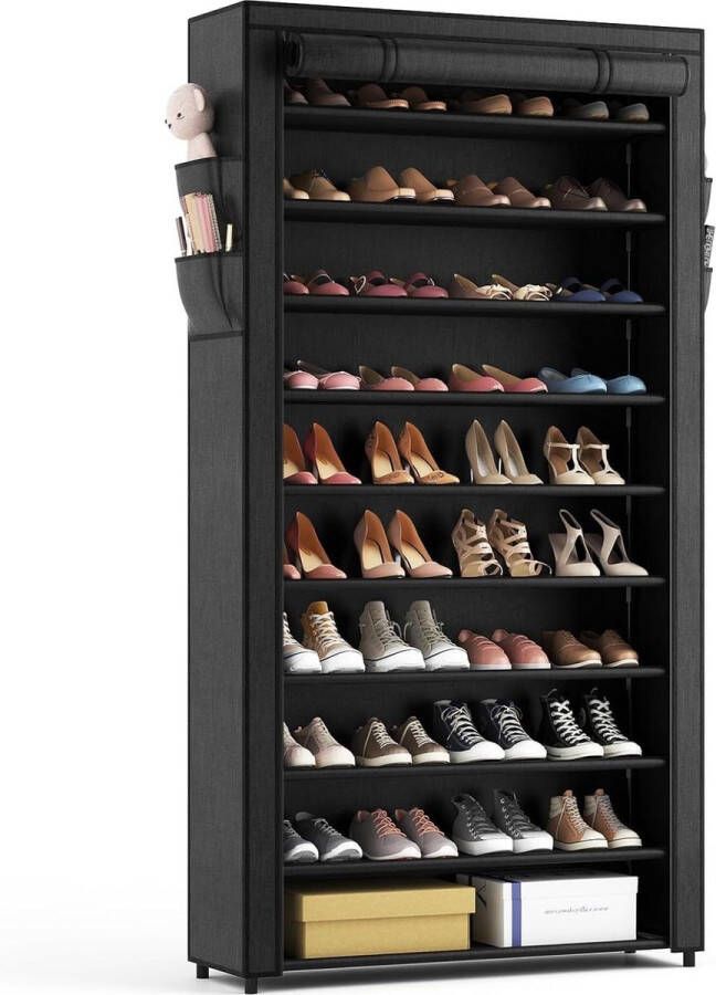 10-niveaus schoenenrek 50 paar schoenen opslag stofdichte overtrek zwart-metaal