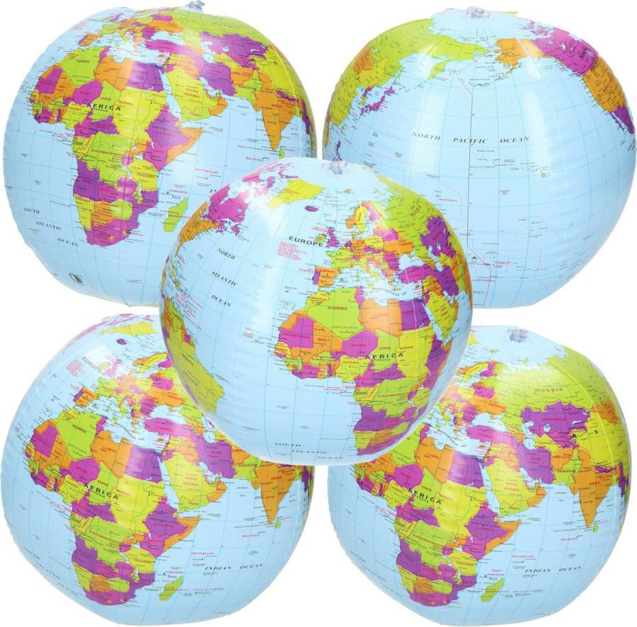 Merkloos 10 opblaasbare wereldbol strandballen