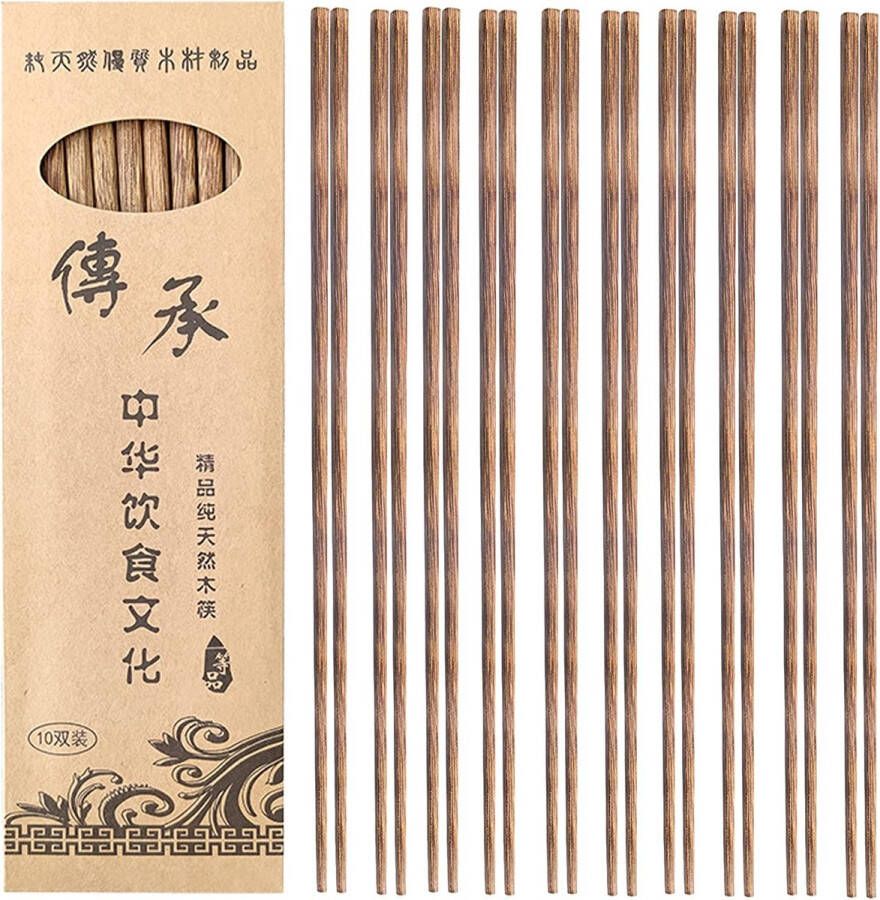 10 Paar Chopsticks Eetstokjes Handgemaakte Chopsticks Chinese Eet Stokjes Herbruikbaar Japanse Chinese Eetstokjes met Hoesje Hout Chinese Eetstokjes Set Bruin