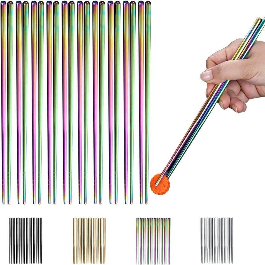 10 paar herbruikbare eetstokjes titanium regenboogcoating roestvrijstalen metalen eetstokjes Japanse Chinese Koreaanse eetstokjes vaatwasmachinebestendig 8 9 inch (kleurrijk eetstokjes)
