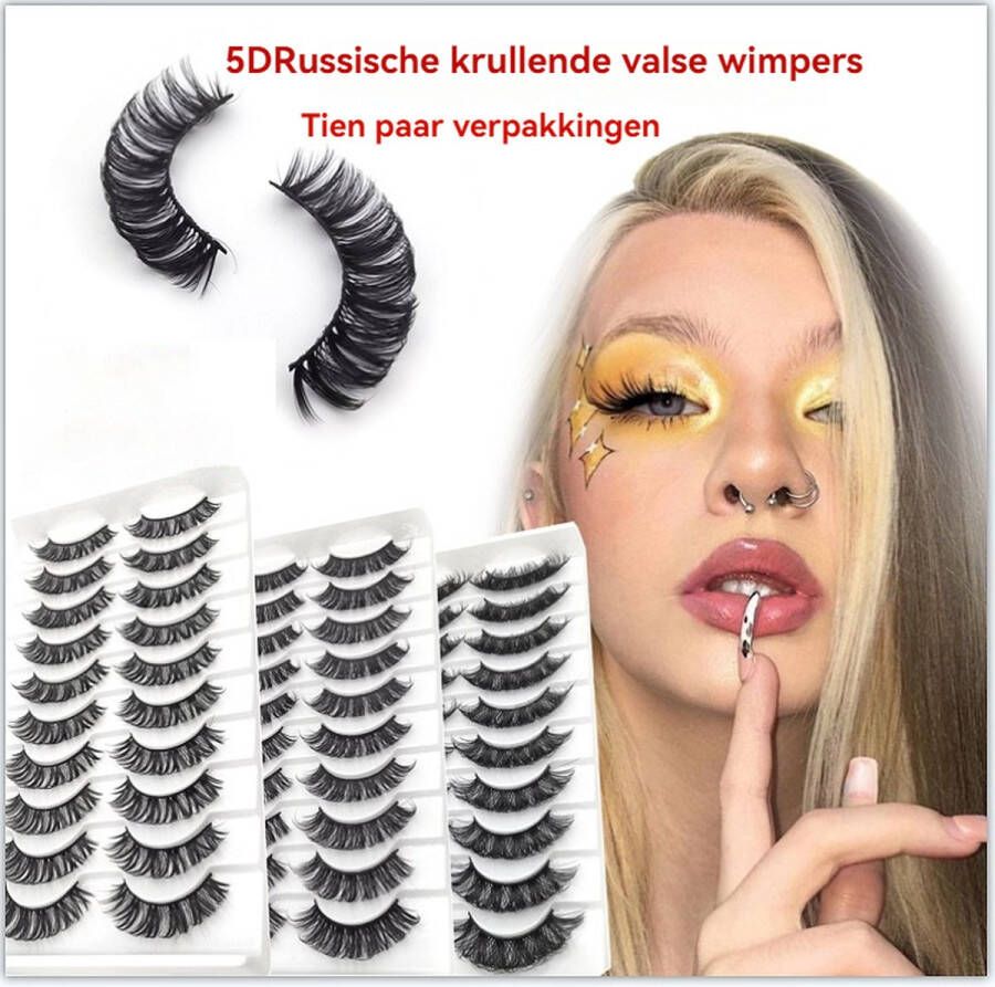 10 paar Nepwimpers -Stijl met kriskras bevedering en krul-5D valse wimpers-driedimensionaal natuurlijk-Russisch volume-nieuwe stijl-zwart
