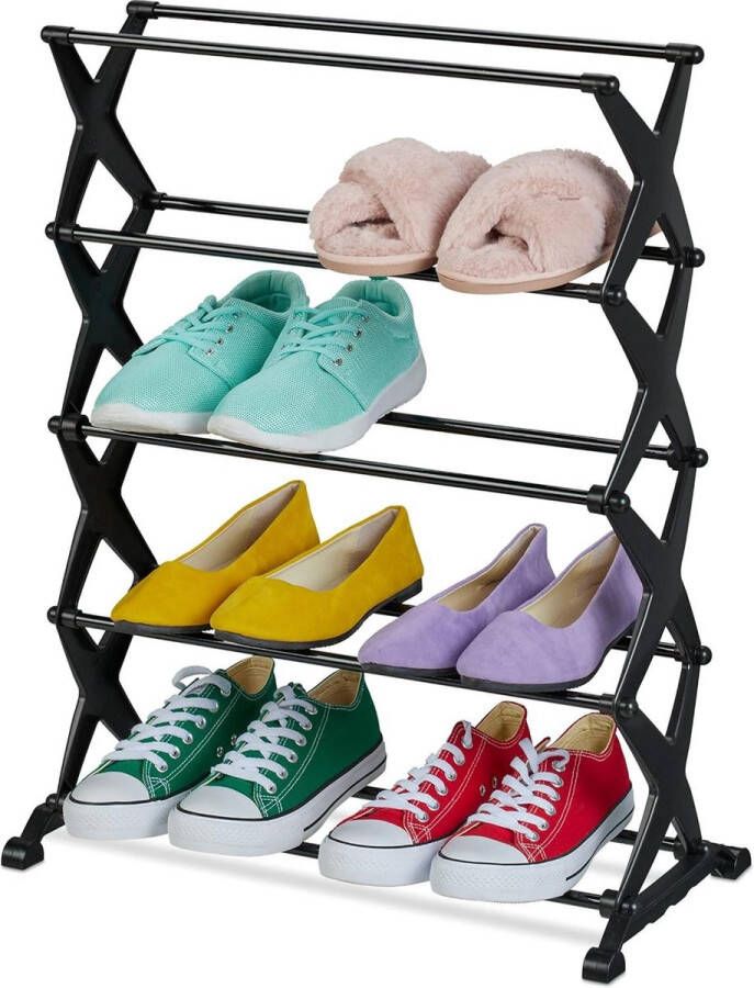 10-paar schoenenrek HBD: 66x50x25 cm smal licht 5-laags metaal en kunststof opbergrek schoenen zwart