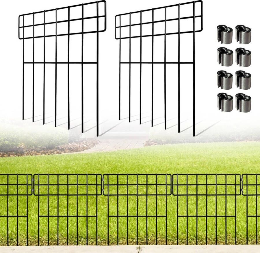 10-pack Dierenbarrièrehek Metaal Decoratief tuinhek 43 cm (H) x 33 cm (B) Totale lengte 3 m Geen graafhek Patio Border Dierenomheining voor honden Konijnen Buitenterras