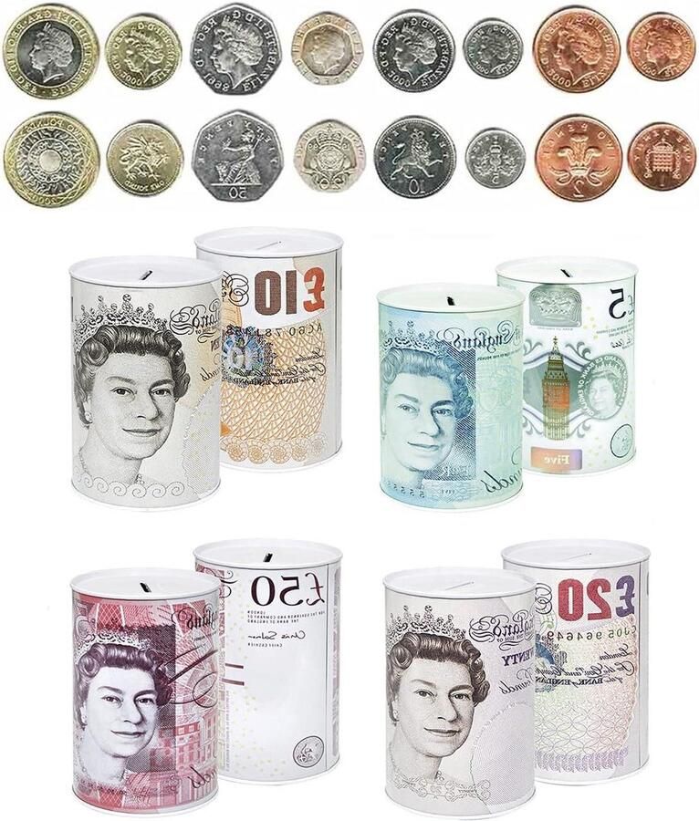 £10 Sterling Bankbiljet Geld Tin Spaarblik Piggy Bank Muntblik Verjaardagsgeld Vakantie- & Kerstfonds (Set van 2 £10)