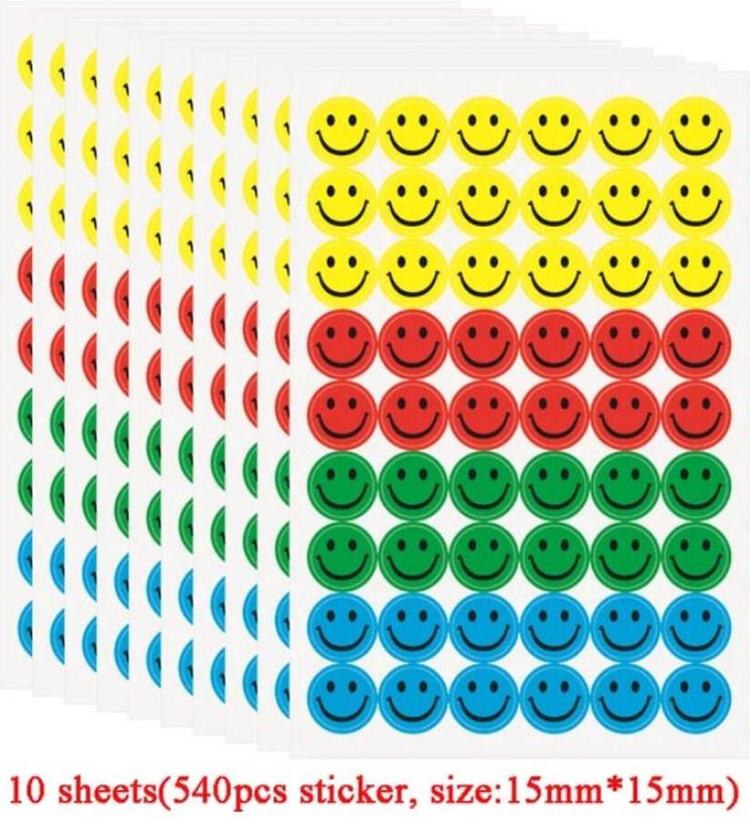 10 stickervellen smiley multicolor (540 stickertjes)