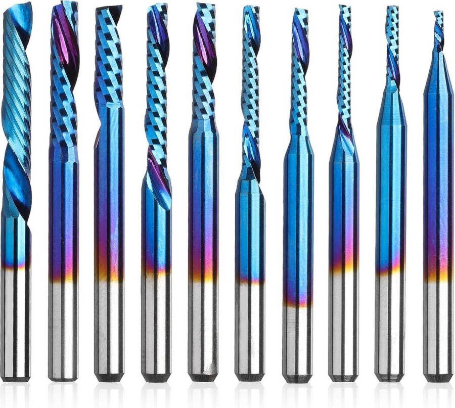 10 stks 1 8 Inch Carbide Spiraal O-Fluit End Mill CNC Router Bits voor Houtbewerking Nano Blue Coat Snijden Carving Hout Acryl PVC PCB MDF OS10A