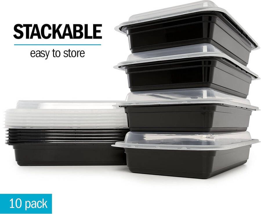 [10 Stuks] 1 Compartiment BPA Vrij Herbruikbare Meal Prep Containers Plastic Voedsel Bakjes met Luchtdichte Deksels Magnetron Vriezer en Vaatwasserbestendig Stapelbare Bento Box (828 ml)