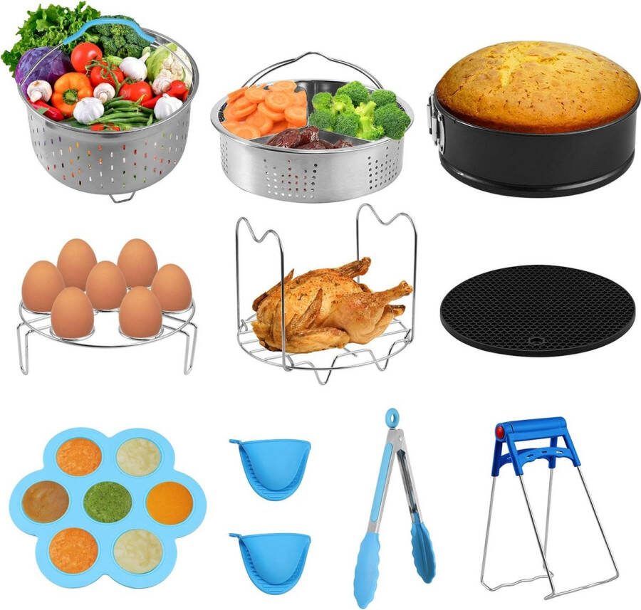 10 stuks accessoireset voor snelkookpan 5 3-6 8 Qt bevat groentestoommand springvorm siliconen vorm eierstomerframe stoomhandvat