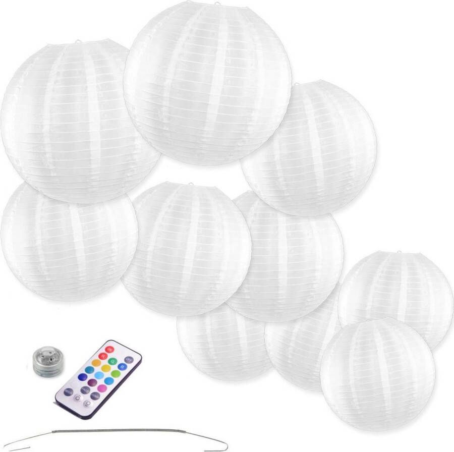 La LieFra XL Nylon lampionnen wit 10 stuks incl. Led warm wit met afstand bediening Incl. handige ophanghaakjes