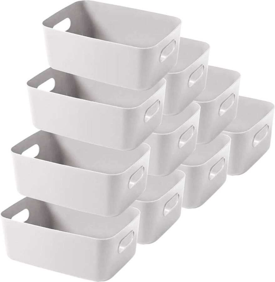 10 stuks opbergdoos kunststof opbergmand met handgrepen keukenkast organizer box manden opslag kunststof doos voor badkamer rek kunststof doos (grijs)