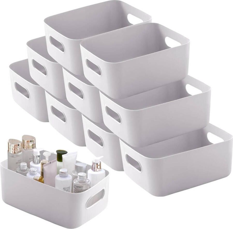 10 stuks opbergdozen kunststof groot grijs 30 x 20 x 12 cm opbergdozen met handvat dozen opslag badkamer organizer box keukenkast plastic opbergmand en containers