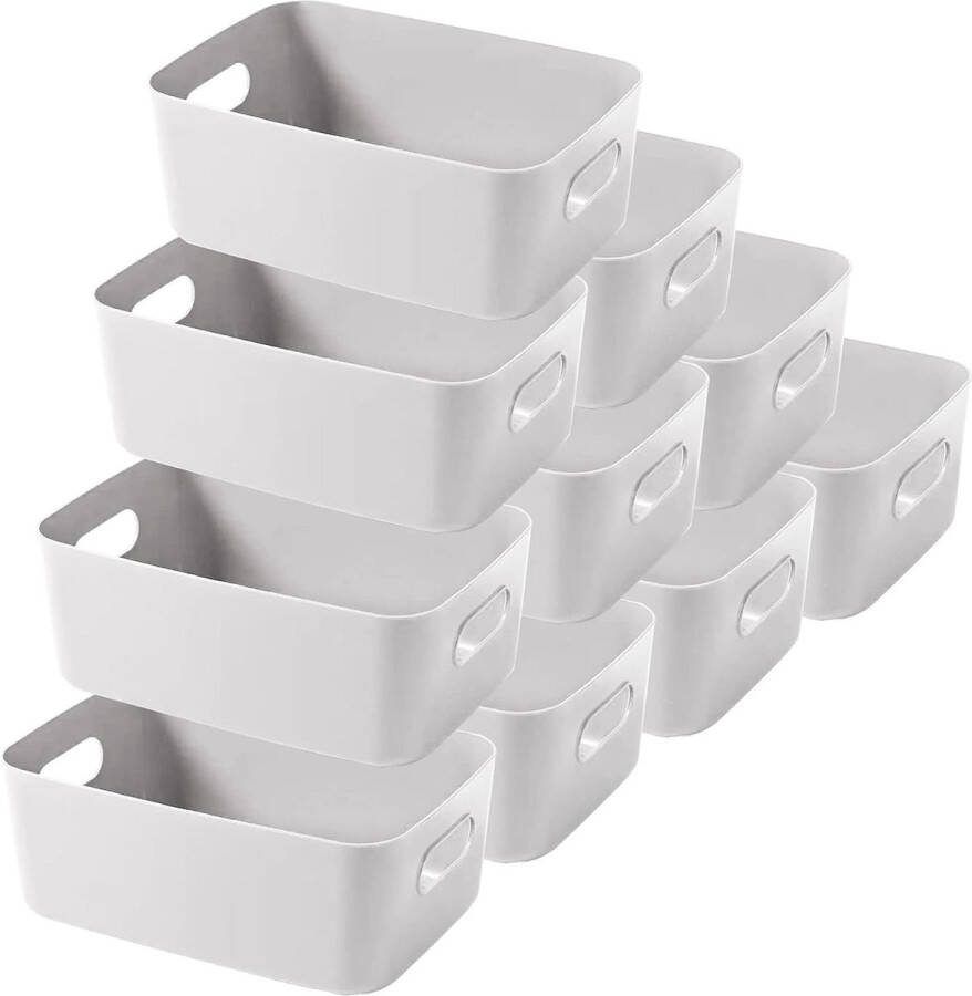 10 stuks plastic opbergdozen met handgrepen keukenkast organizer box manden opslag plastic dozen voor badkamerplanken plastic dozen (grijs)
