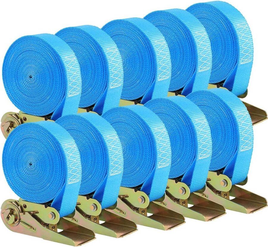 10 stuks Ratelriem 6 meter 25 mm Robuust Draagvermogen 800 kg Blauw Spanbanden met ratel