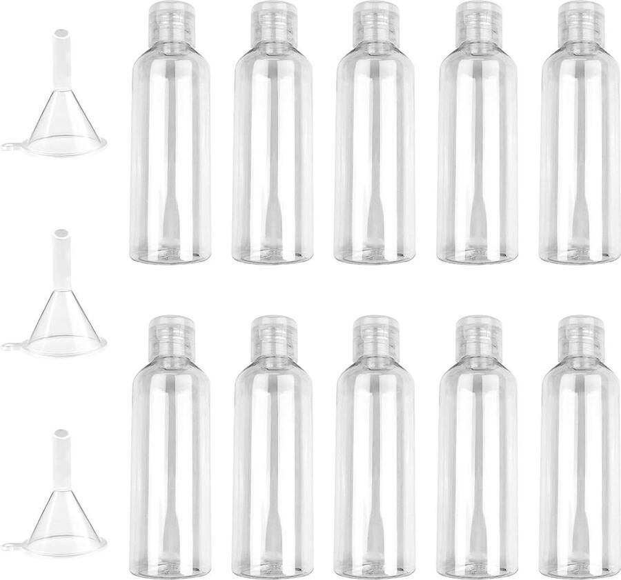 10 stuks reisflessen 100 ml plastic flessenset lege vulflessen voor reizen met trechters voor shampoo lotion spoeling reisflesjes 100ml