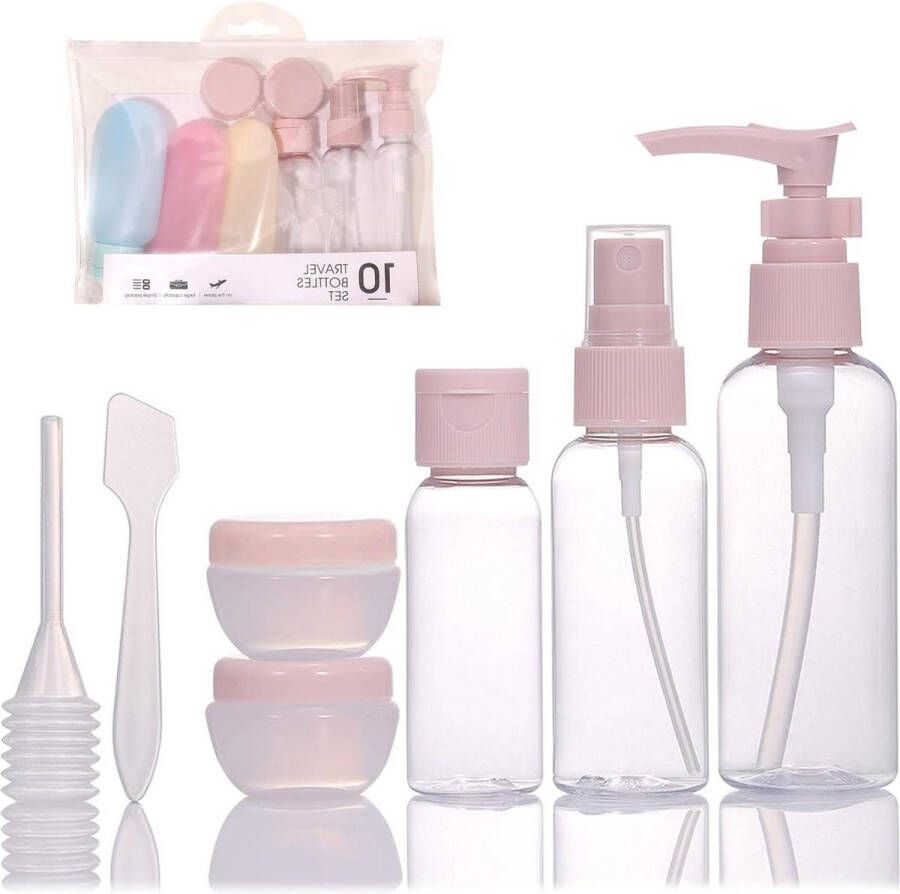 10 stuks reisflessen set navulbare kleine lege plastic pomp-spray-knijpflessen cosmetica reistoiletartikelen opbergtas reisflesjes 100ml
