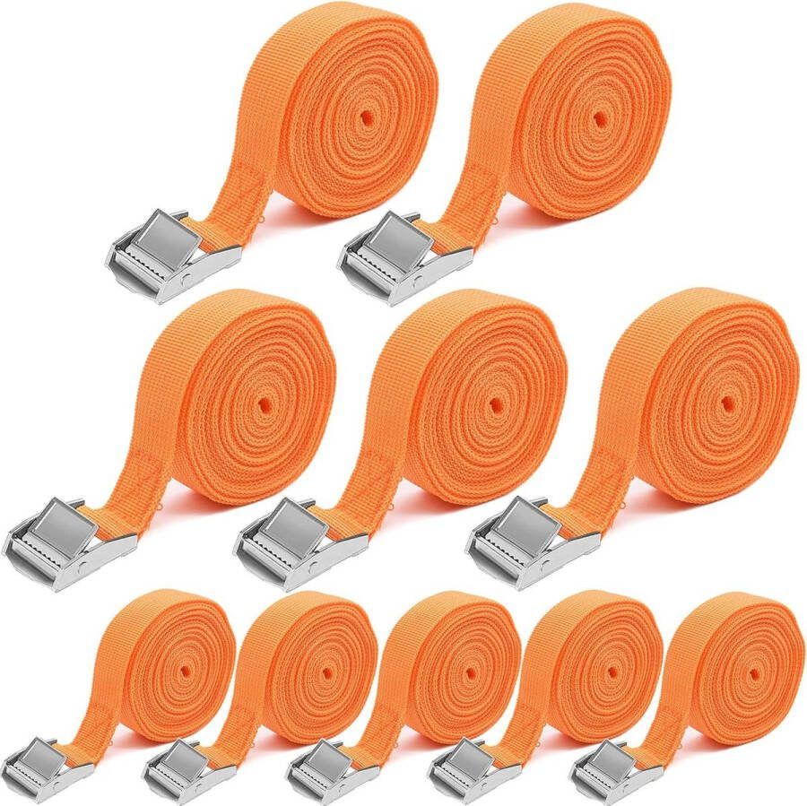 10 stuks spanbanden 25 mm x 4 m belastbaarheid 250 kg bevestigingsriem met klemslot voor motorfiets fietsendrager extreem robuuste sjorbanden
