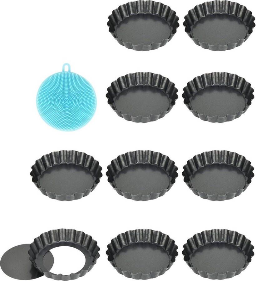 10 stuks tartelette vormpjes met hefbodem anti-aanbaklaag quichevorm klein 10 cm 4 inch ronde taartvorm koolstofstaal tartelette vormen