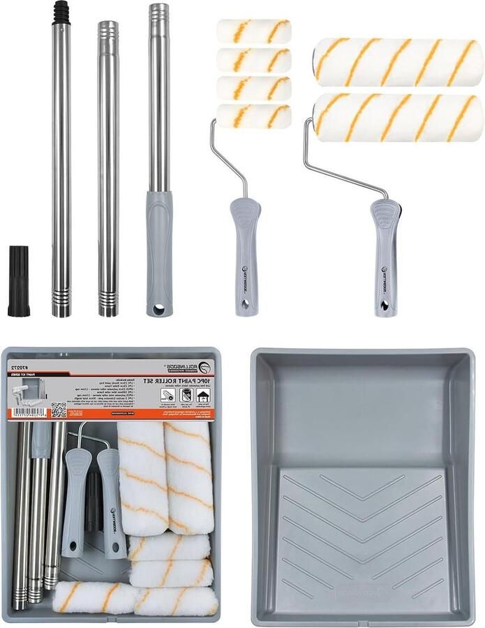 10 stuks verfrollerset 9 inch verfrollers en dienblad met verlengstang kleine en grote rolmouwen woondecoratiegereedschap voor het schilderen van muur en plafond Paint roller