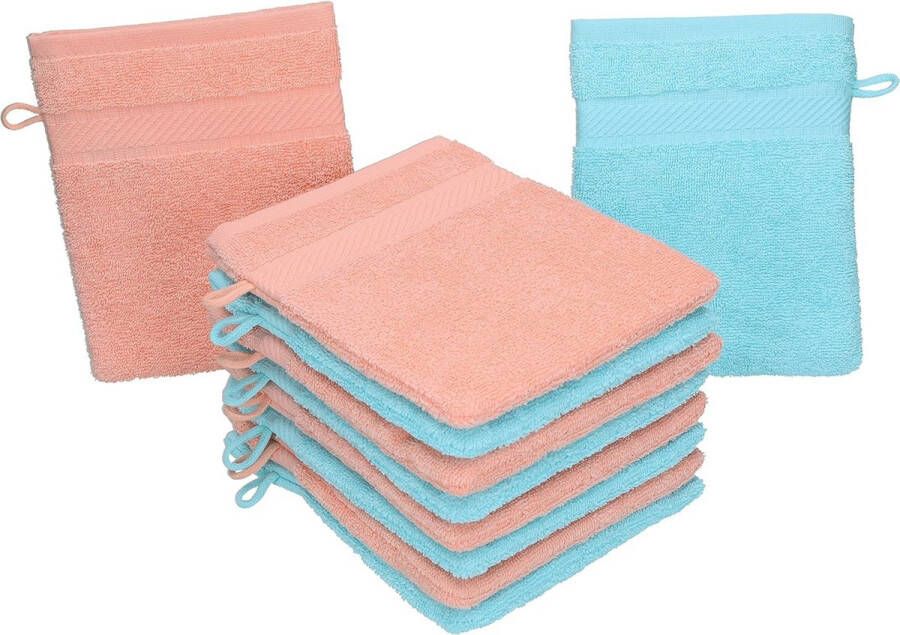 10 stuks washandjes Palermo 100% katoen washandjes set grootte 16x21 cm kleur turquoise en abrikoos