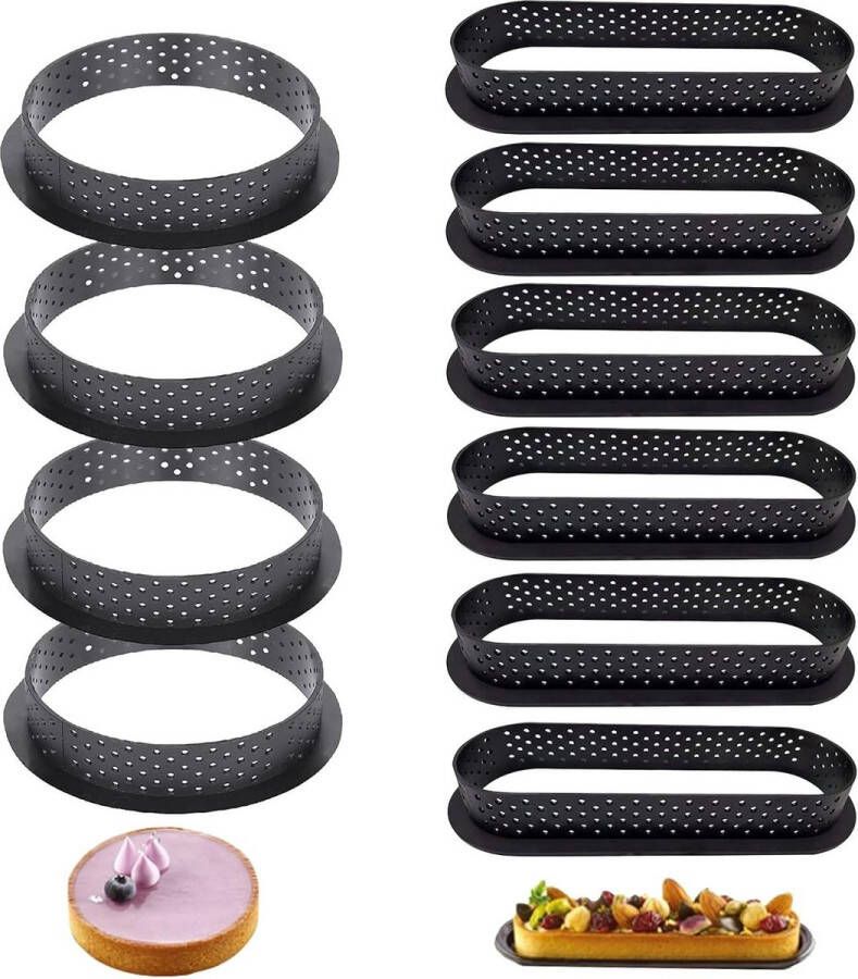 10 stuks zwarte ronde mousse-cirkelring taartvormen voor het maken van mousse cake quiche cirkelvorm tartelette vormen