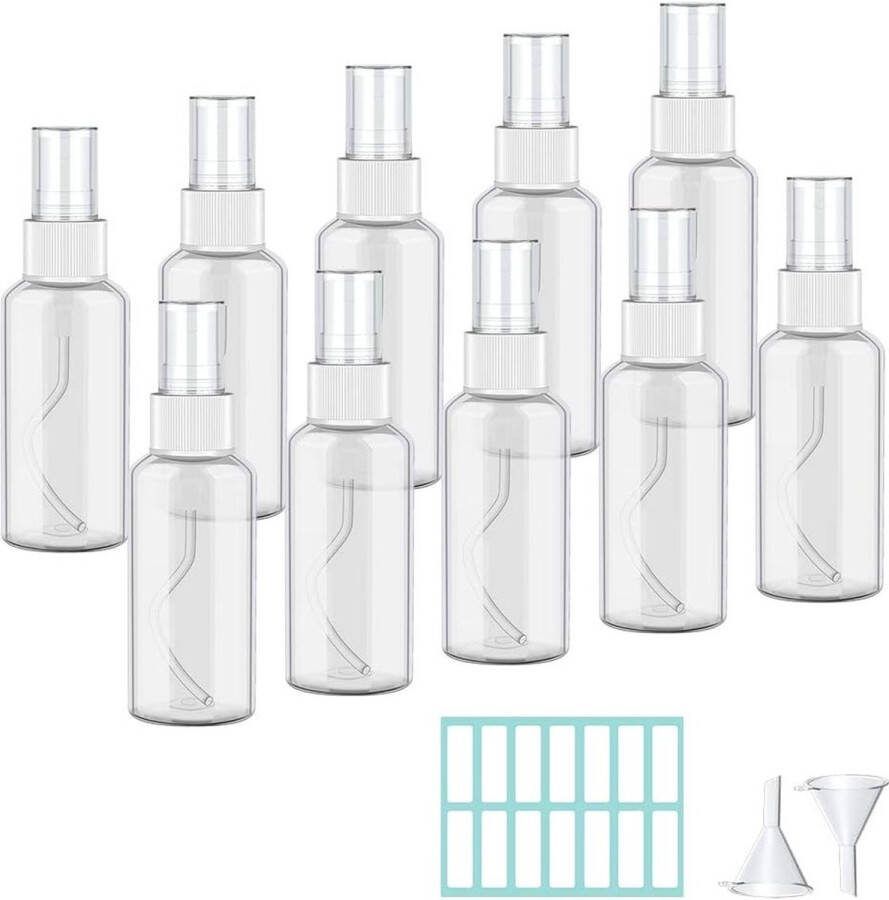 10 x 100 ml spuitfles lege spuitfles verstuiver kunststof transparant herbruikbaar lege reisfles met 2 x trechters en 1 x etiket