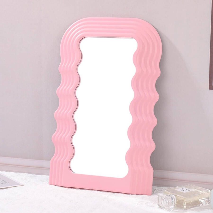 10 x 16 inch golfspiegel decoratieve wandspiegel hangende spiegels voor slaapkamer woonkamer dressoir decor rechthoek roze