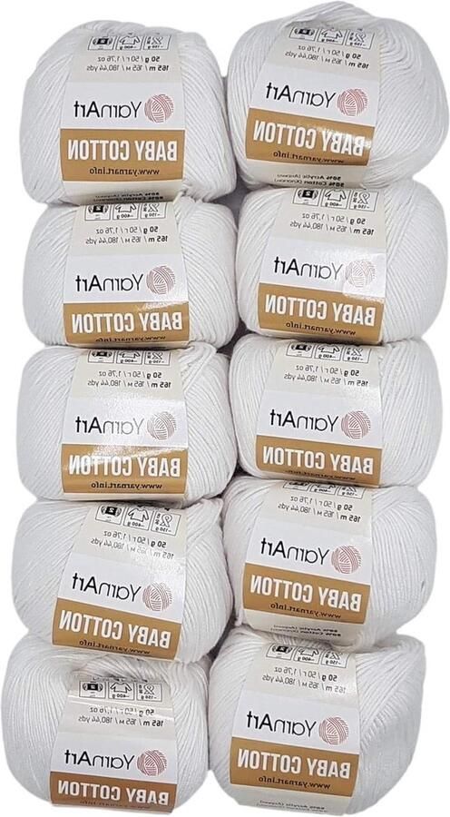 10 x 50 g YarnArt Katoenen Breiwol 500 gram Effen Wit 400