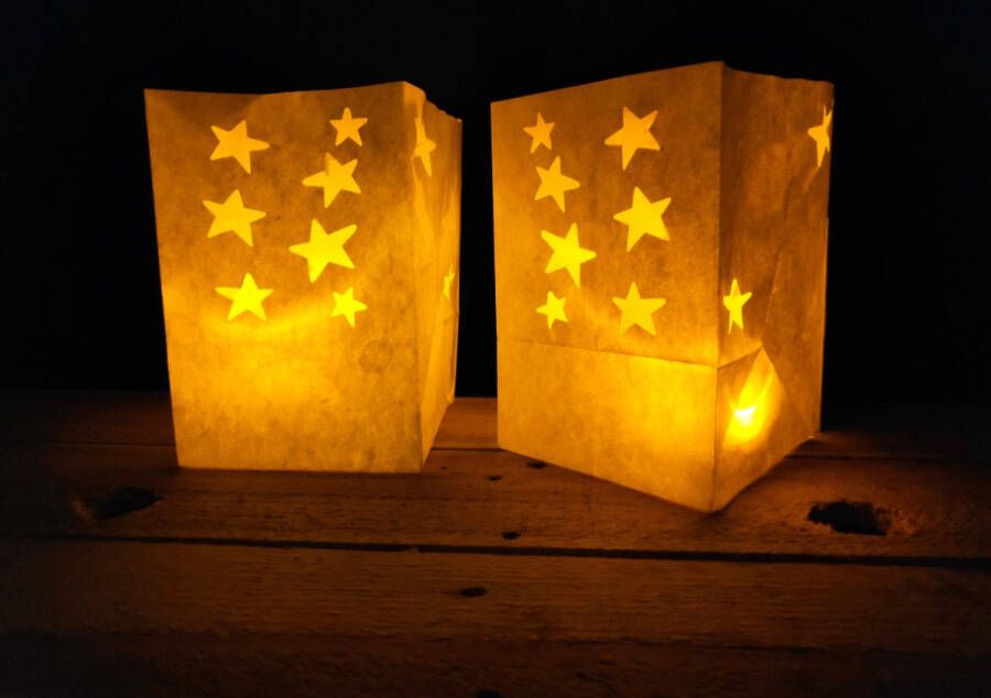10 x Candle Bag Sterren Midi formaat binnen & buiten windlicht papieren kaars houder lichtzak candlebag candlebags sfeerlicht