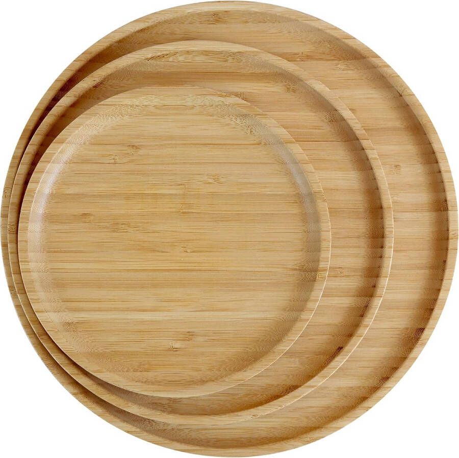 100% bamboe borden ronde houten borden bamboeplaten bamboedecoratie platte borden bamboe servies serviesset houten bordenset herbruikbare borden 3-delige set (1 x 20 cm 1 x 25 cm 1 x 30 cm)