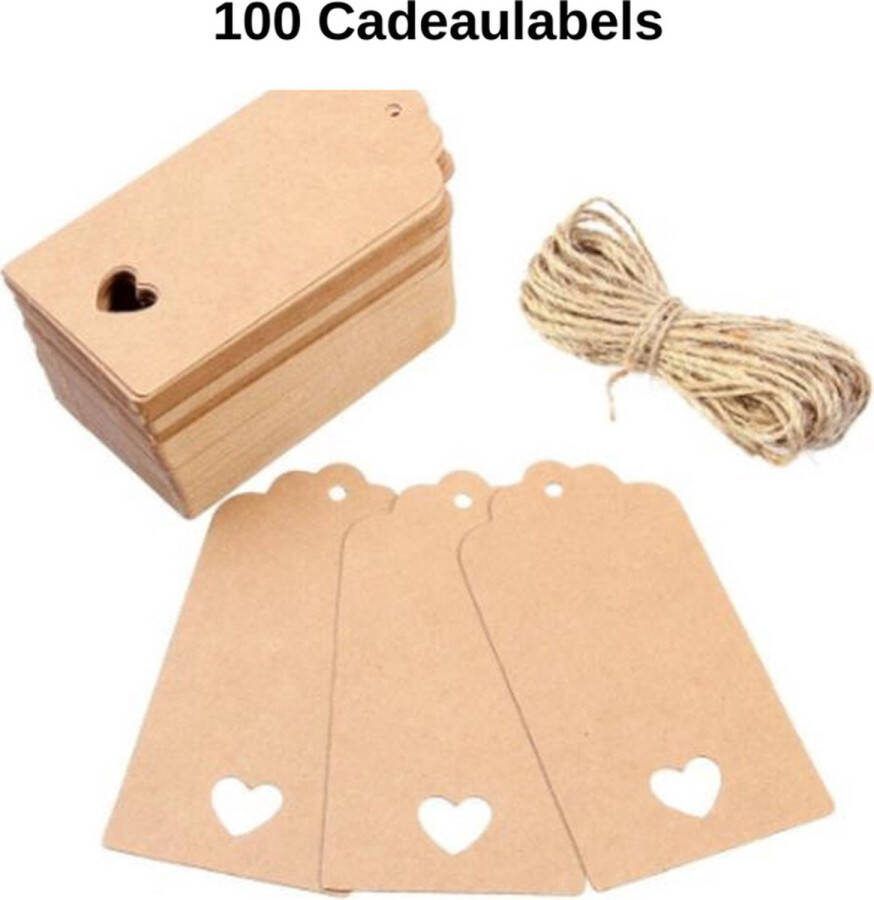 100 Cadeaulabels Inclusief Touw Kartonnen Etiketten Naamplaatjes Kraft Labels