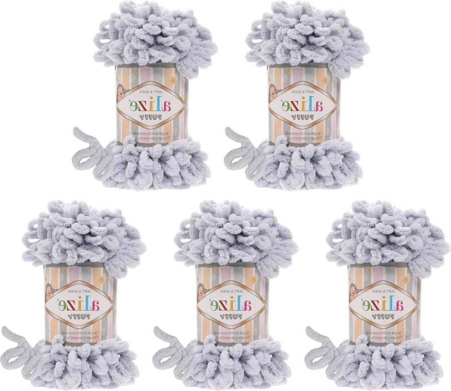 100 gram Puffy breiwol voor vingergebreid breien super bulky luswol zonder naald grijs 416