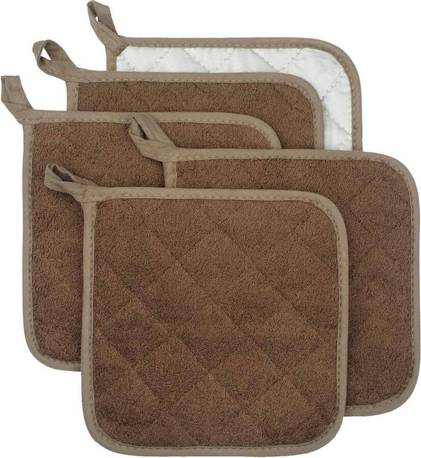 100% katoen keuken alledaags basic badstof pannenlap hittebestendige onderzetter pannenlap voor koken en bakken set van 5 lichtbruin