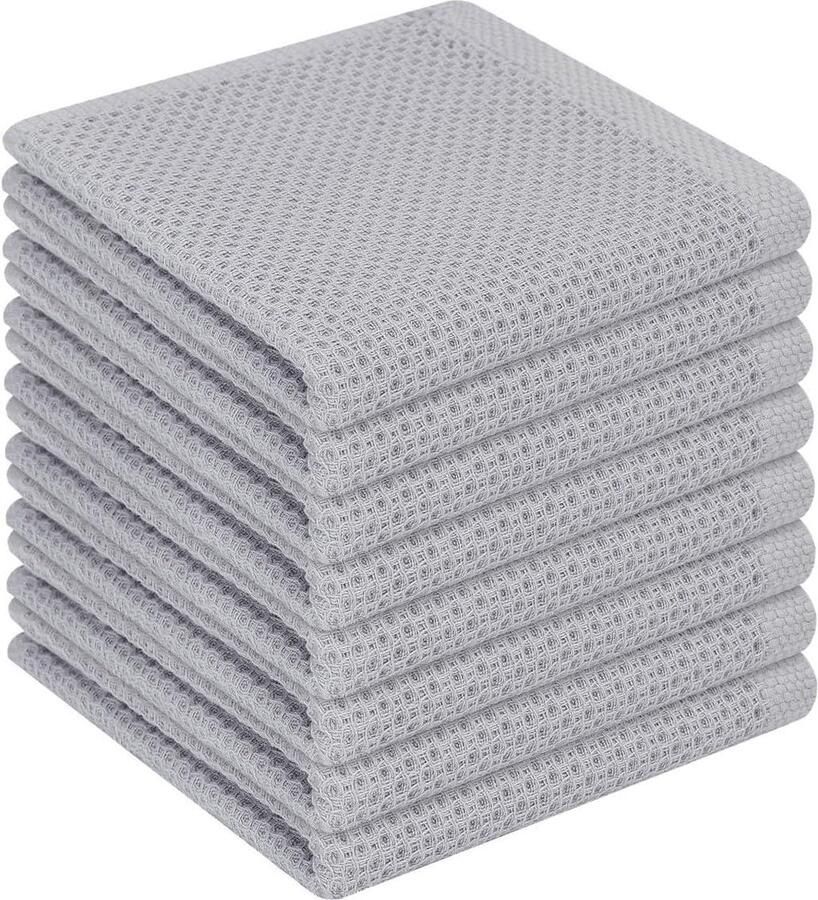 100% katoenen keukenhanddoeken set van 8 absorberende theedoeken 30 x 30 cm premium vaatdoeken dik en zacht poetsdoeken lichtgrijs
