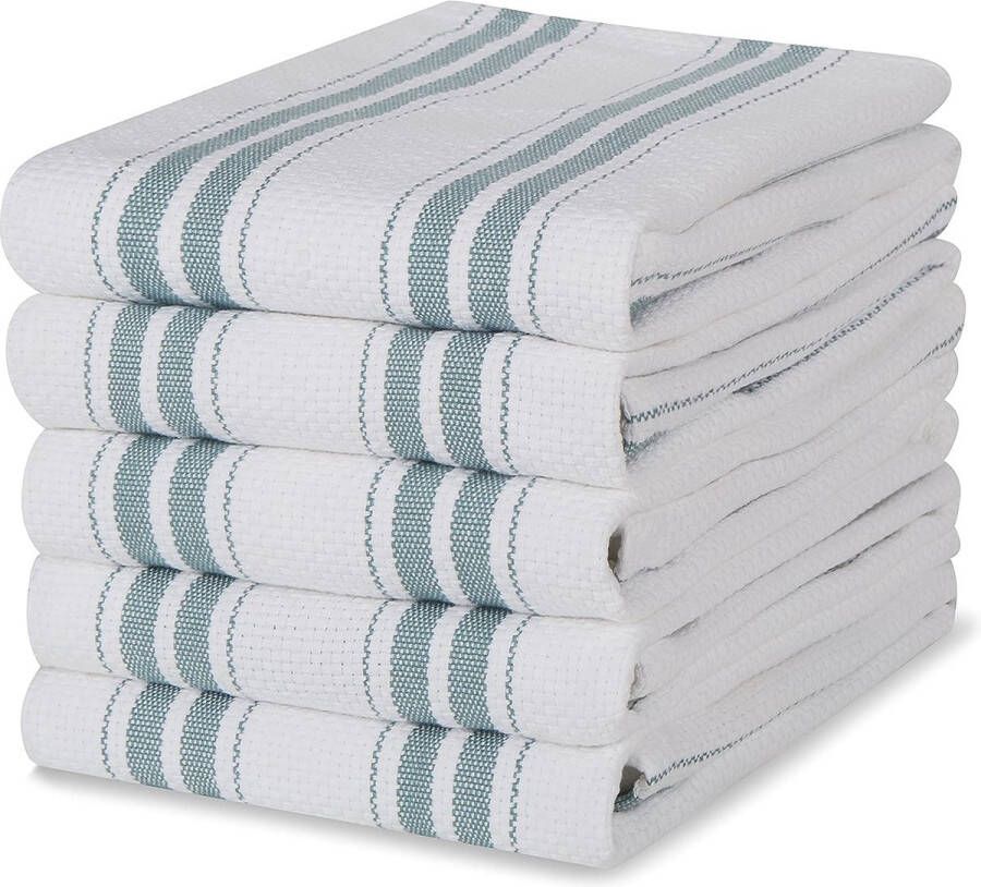 100% katoenen theedoek pak van 5 groenblauw gestreept patroon keuken handdoek set Absorberend sterk machinewasbaar Keuken accessoires