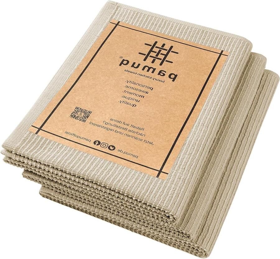 100% katoenen theedoeken beige effen kleur set van 3 50x70cm