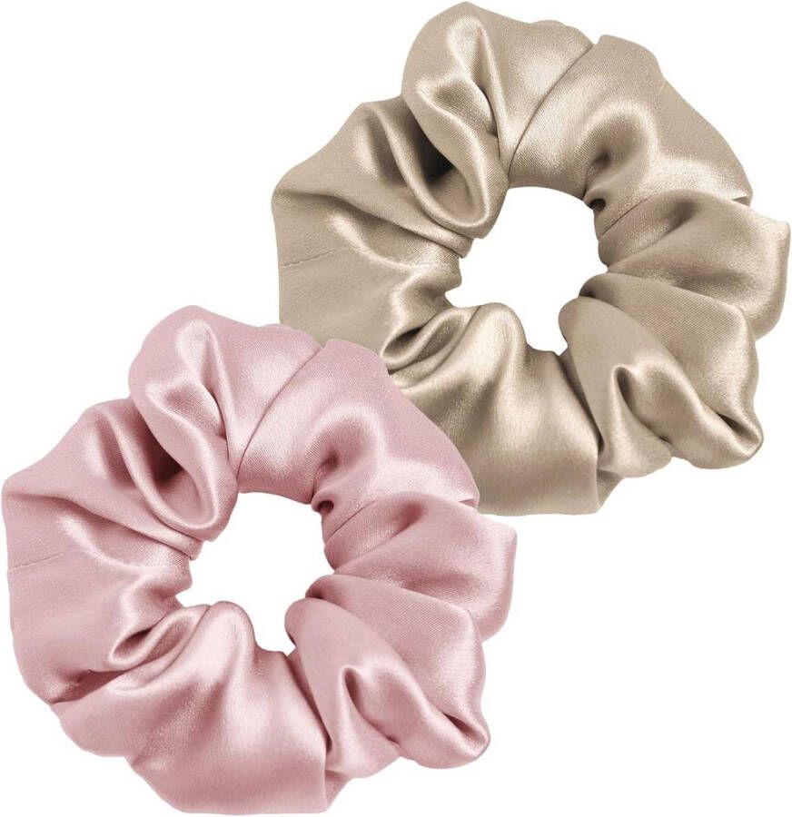 100% moerbeizijde haarelastiekjes voor kroespreventie set van 2 roze & koffiekleurige haarbanden