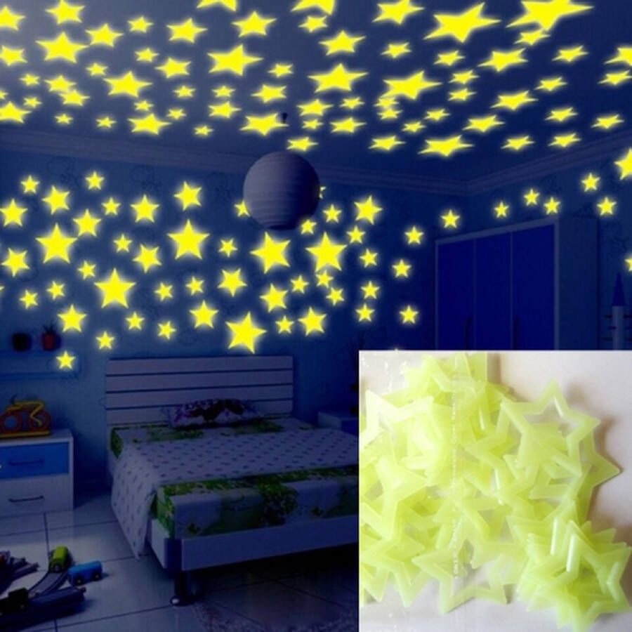 100 ST Kinderen Slaapkamer Glow Muurstickers Sterren (GEEL)