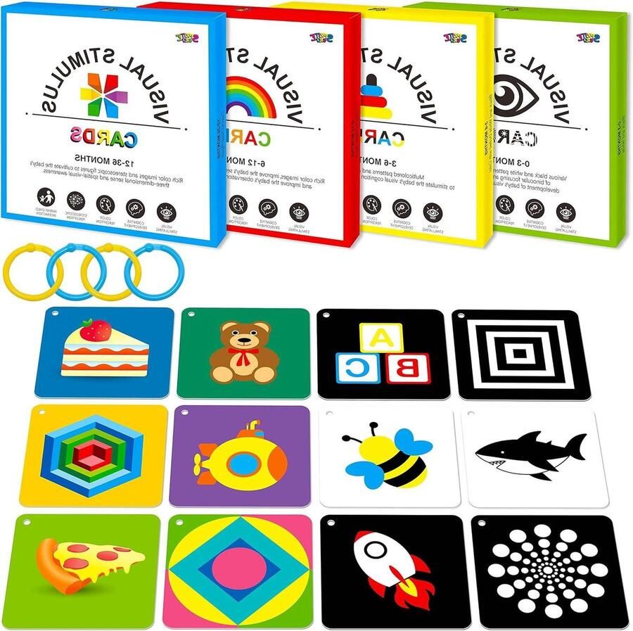 100 STKS 200 Pagina Zwart Wit Kleurrijke 3D Visuele Stimulatie Baby Flashcard voor Pasgeboren Baby Gift Educatief Speelgoed voor 0-36 Maanden 5.5 X 5.5