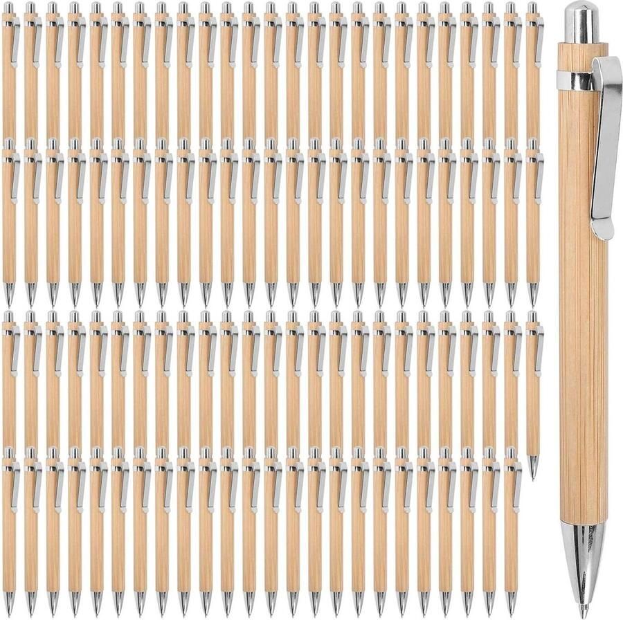 100 stuks gepersonaliseerde balpen blauwe inkt 1 mm bamboe houten pen Speciale set