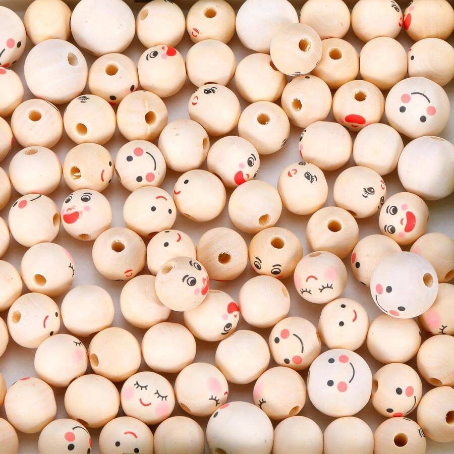 100 stuks houten kralen met gezicht natuurlijke kralen voor zorgenworm DIY handgemaakte knutseldecoraties