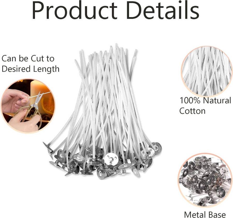 100 stuks kaarsen Wicks 10 cm natuurlijk katoen rookvrij kaarslont met Candle Wick Centring Device Pre-Waxed Wicks kaarsen zelf maken set lonten voor doe-het-zelf kaarsen olielampen aromatherapie