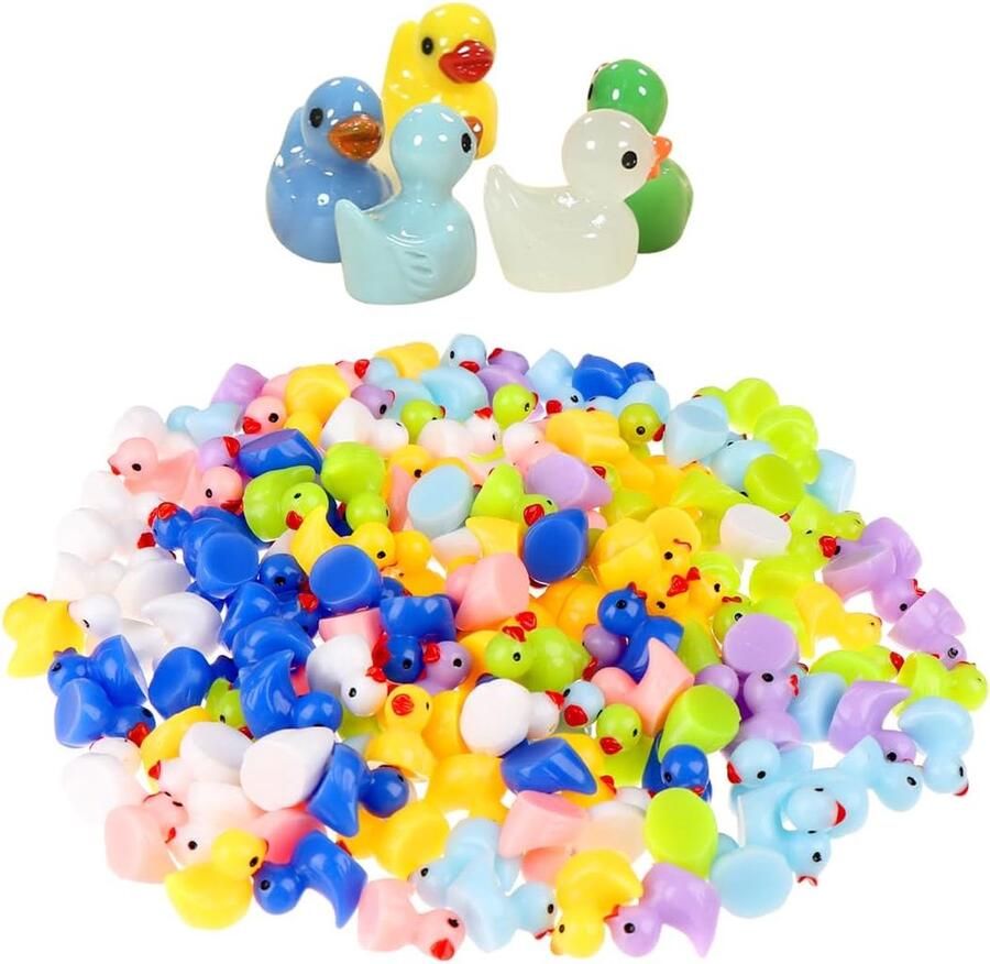 100 stuks mini-eendenhars mini harsfiguren miniatuur eenden mini hars eenden om te knutselen thuis strijkspel poppenhuis schoolproject landschap aquarium (gemengde kleur lichtend)