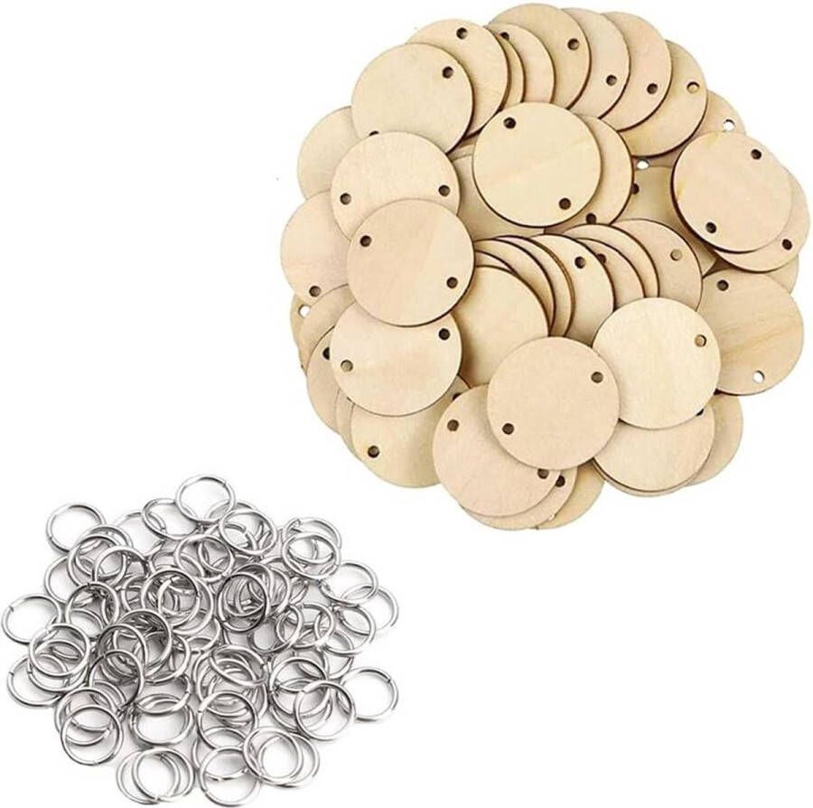 100 stuks natuurlijke ronde houten schijven met gat houten wandkalender knutselen kalender teken plaque houten verjaardagskalender houten hanger strooidecoratie Houten schijf