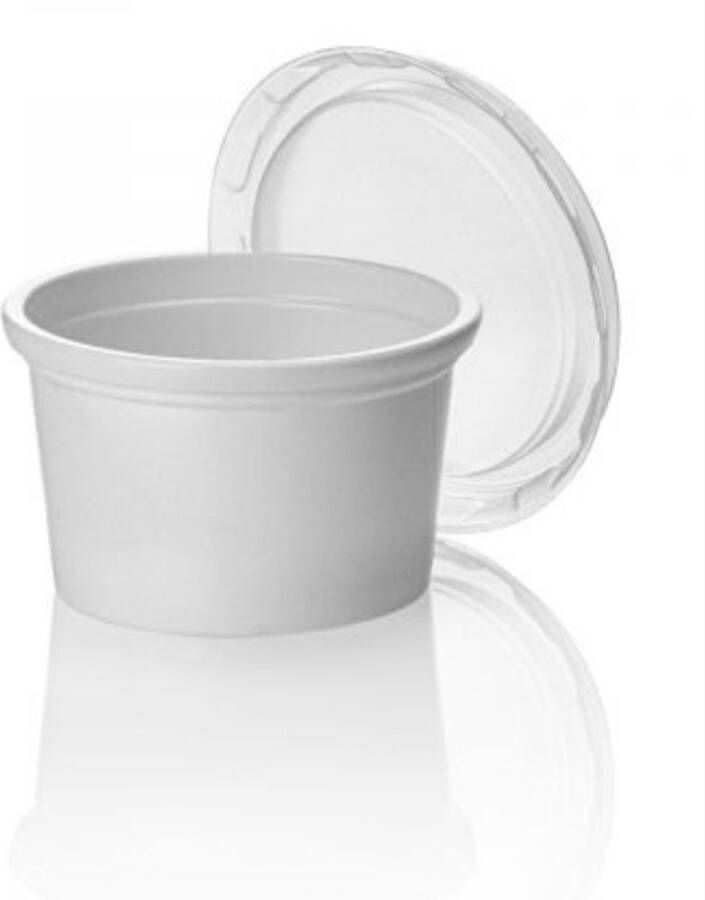 100 stuks PP witte en transparante kleine bakjes (cupjes) met losse deksels voor saus dips salades en non-food. Voor restaurants afhaalmaaltijden catering kunstwerken enz. (30CC)