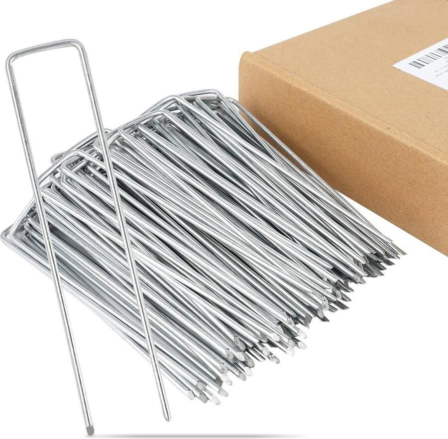 100 stuks verzinkt stalen grondankers anti-roest voor onkruiddoek tuinvlies hek camping kunstgras 150 x 30 mm Ø 3 mm
