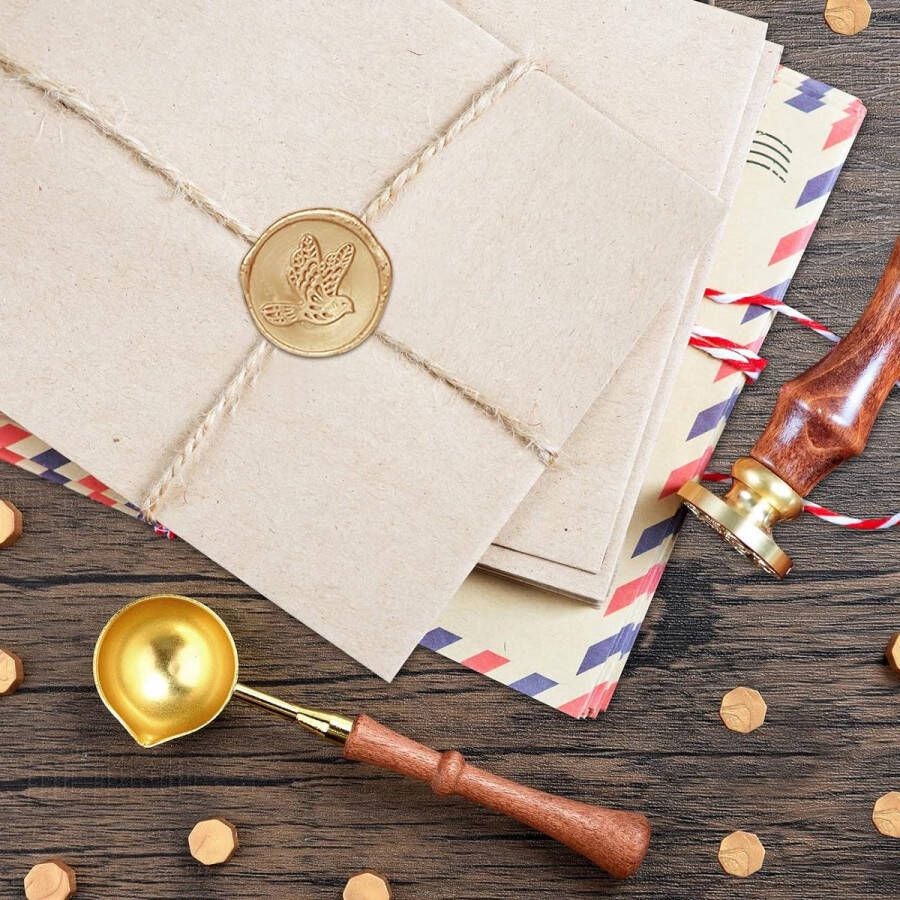 100 stuks zegellak kralen 5 kleuren opties voor wax zegel stempel achthoek wax zegel kit met 1 houten handvat wax smeltlepel perfect voor uitnodigingen kaarten enveloppen wijn pakketten verpakking (goud)